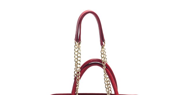 Dámská červená kožená kabelka s řetízkovými uchy Carla Ferreri