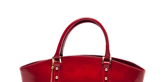 Dámská karmínově červená kožená kabelka Carla Ferrari