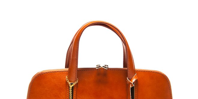 Dámská koňaková kožená kufříková kabelka Carla Ferreri
