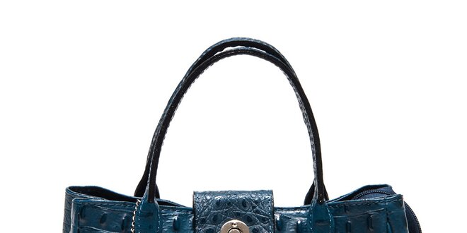 Dámská modrá kožená kabelka s krokodýlím vzorem Carla Ferreri
