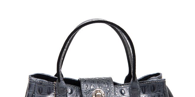 Dámská šedá kožená kabelka s krokodýlím vzorem Carla Ferreri