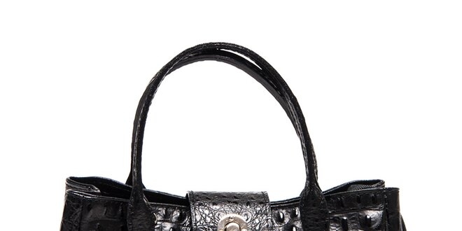 Dámská černá kabelka s motivem krokodýlí kůže Carla Ferreri