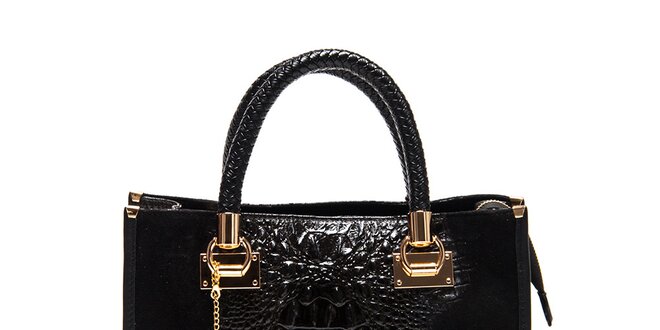 Dámská černá kabelka s krokodýlím vzorem Carla Ferreri