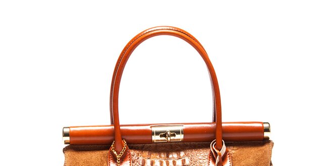 Dámská kufříková kabelka v koňakové barvě Carla Ferreri