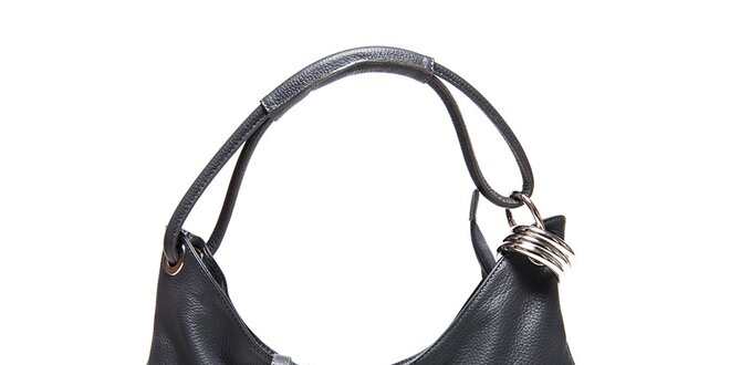 Dámská tmavě šedá kožená kabelka s kovovou ozdobou Carla Ferreri