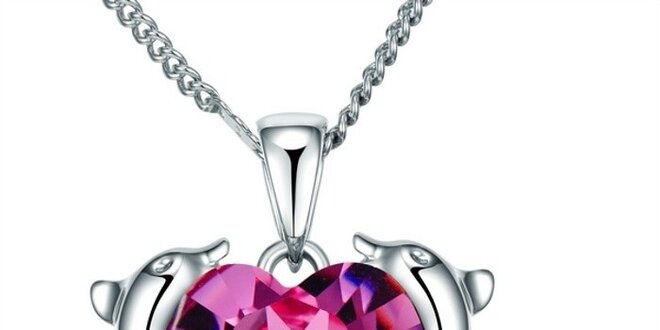 Dámský náhrdelník s delfíny a růžovým srdcem Mileyna Accesories