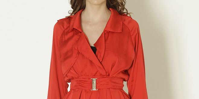 Dámský červený kabát s páskem Keren Taylor