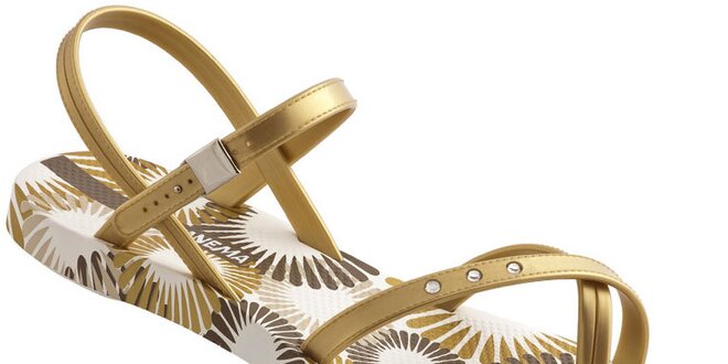 Bílozlaté dámské sandály Ipanema s květinovým potiskem a kamínky