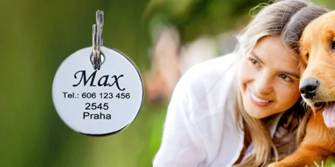 Kovová pochromovaná kulatá psí známka Deluxe s doručením zdarma