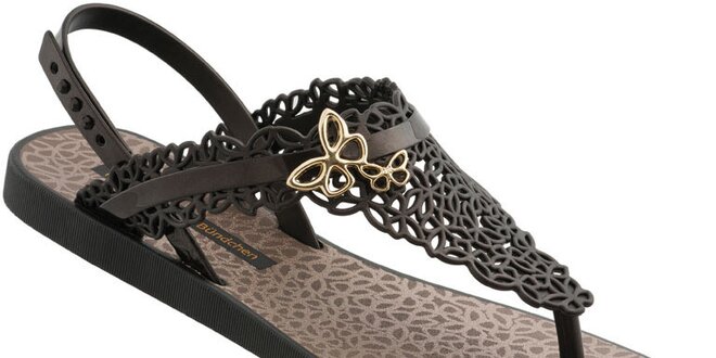Tmavě hnědé dámské sandály Ipanema se vzorem motýlků