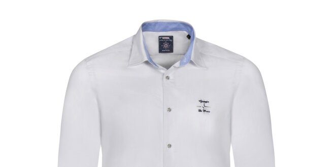 Pánská bílá košile s modrými výšivkami Giorgio di Mare