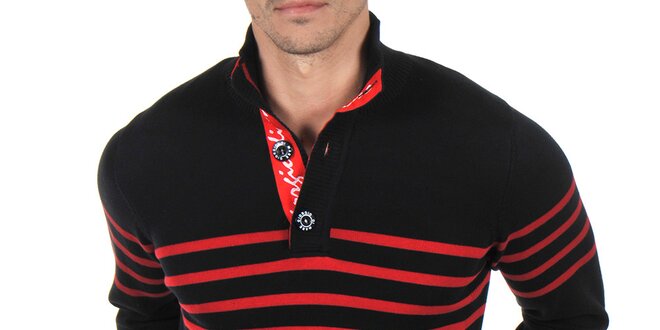 Pánský černý svetr s červenými proužky Giorgio di Mare