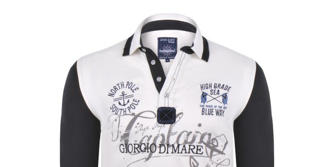Pánské krémové polo tričko s modrými rukávy Giorgio Di Mare