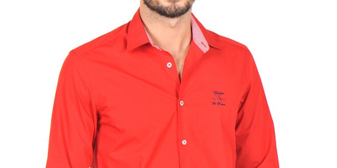 Pánská červená košile s modrými výšivkami Giorgio di Mare