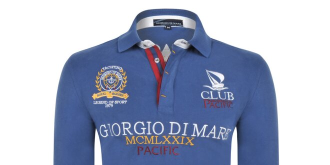 Pánské modré polo tričko s barevnými výšivkami Giorgio Di Mare