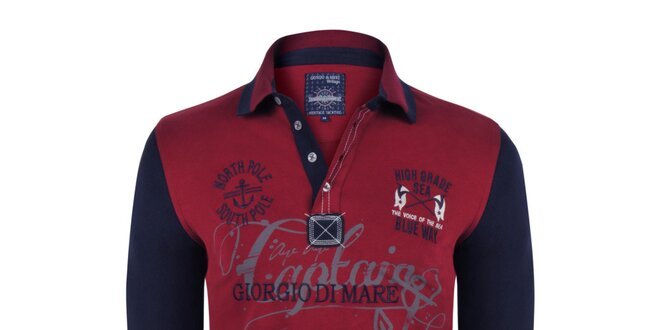Pánské bordó tričko s modrými rukávy Giorgio Di Mare