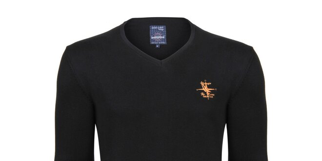 Pánský černý svetr s véčkovým výstřihem Giorgio di Mare
