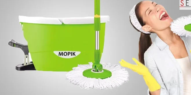 Rotační mop iCLEAN MOPIK s unikátním mechanismem pro máchání a ždímání mopu