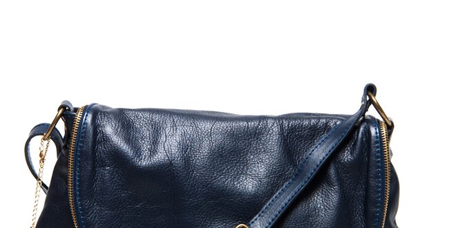 Dámská tmavě modrá kožená kabelka s přívěskem a střapcem Isabella Rhea