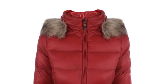 Dámská červená prošívaná bunda s kapucí B.style