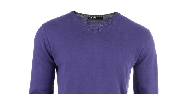 Pánský fialový svetr s véčkovým výstřihem Big Star