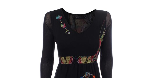 Dámské černé šaty s volánkem a barevnými výšivkami Dislay DY