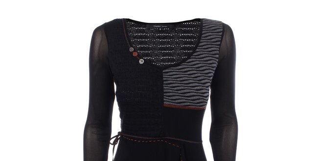 Dámské černé šaty s kontrastním prošíváním a knoflíčky Dislay DY Design