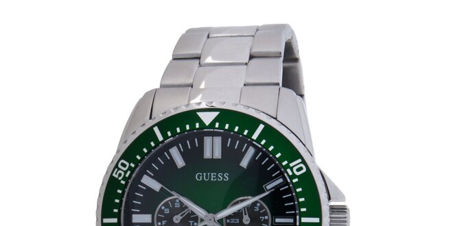 Pánské ocelové hodinky Guess s tmavě zeleným ciferníkem