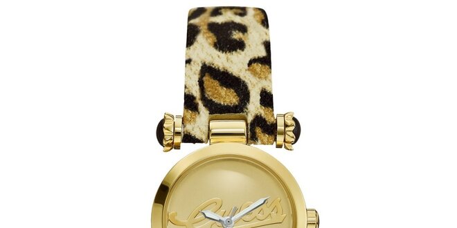 Dámské zlaté hodinky Guess s leopardím řemínkem