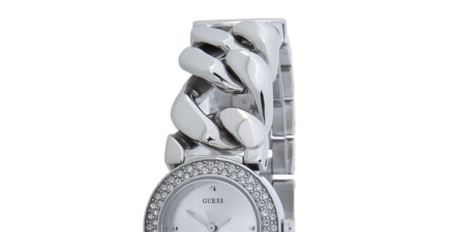 Dámské stříbrné hodinky Guess s vykládaným ciferníkem