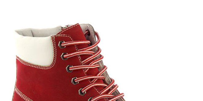 Dámské červené kotníkové boty s kožíškem Keddo