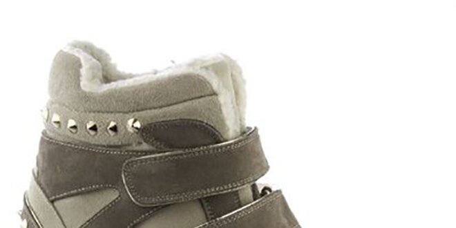 Dámské béžovo-šedé boty s pásky a cvočky Keddo