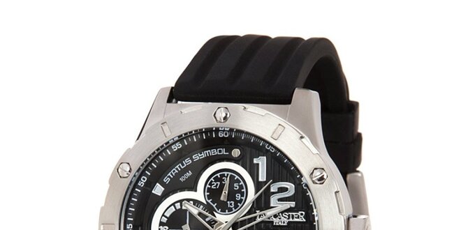 Pánské ocelové hodinky s černým ciferníkem a silikonovým řemínkem Lancaster
