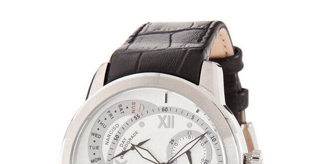 Pánské hodinky s bílým ciferníkem a koženým řemínkem Lancaster