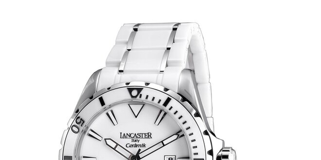 Pánské bílé keramické hodinky s kontrastními prvky Lancaster