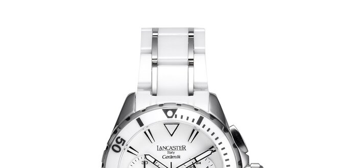 Dámské bílo-stříbrné keramické hodinky Lancaster