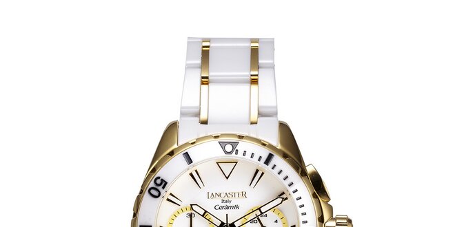Dámské bílo-zlaté keramické hodinky Lancaster
