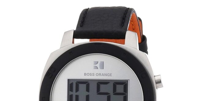 Dámské kulaté digitální hodinky s černým řemínkem Hugo Boss Orange