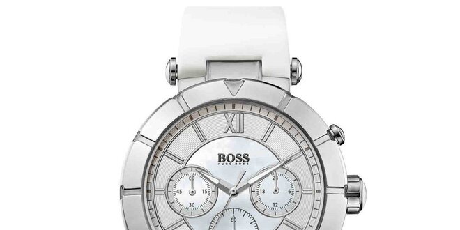 Dámské ocelové hodinky s chronografem a bílým páskem Hugo Boss