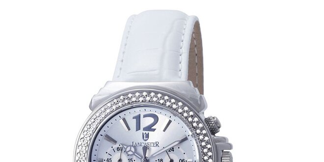 Dámské sněhobílé hodinky s krystaly Lancaster