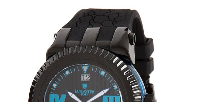 Pánské černé hodinky s modrými prvky Lancaster