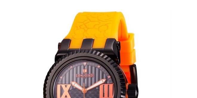 Dámské černé hodinky Lancaster s oranžovými detaily