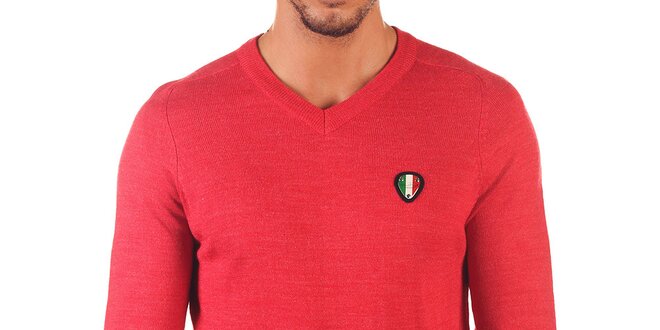 Pánský červený svetr s véčkovým výstřihem Unitryb