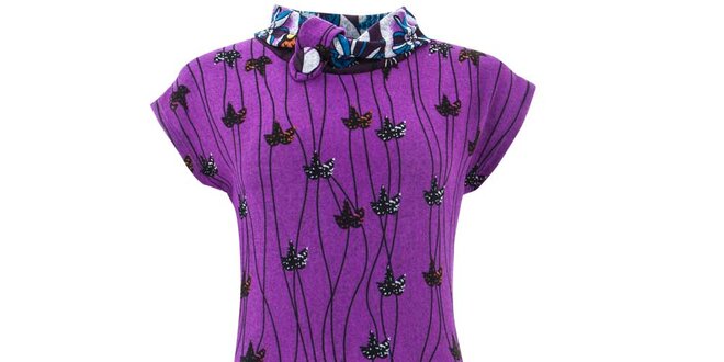 Dámské fialové šaty s rolákem a potiskem Purple Jam