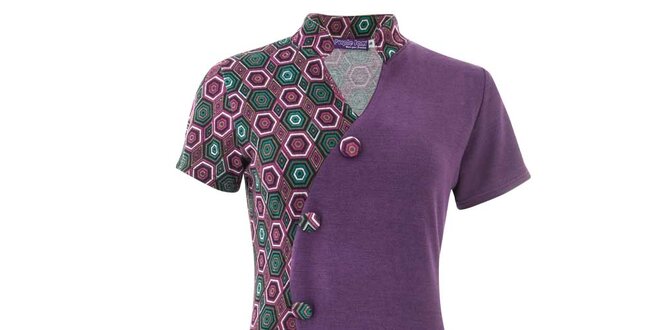 Dámské fialové vzorované šaty s knoflíky Purple Jam