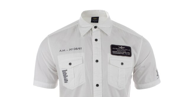 Pánská bílá košile s kapsami Aeronautica Militare