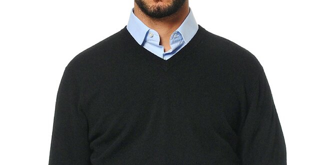 Pánský černý kašmírový svetr s véčkovým výstřihem Uomini Italiani