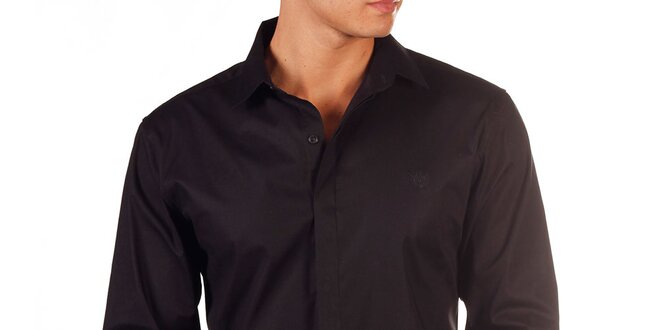 Pánská černá košile s výšivkou na hrudi Bendorff