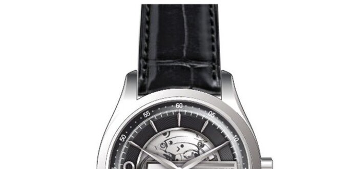 Pánské ocelové hodinky s koženým řemínkem černé barvy Ted Lapidus