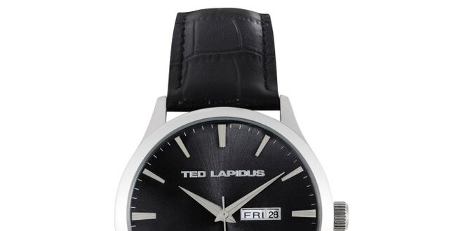 Pánské ocelové hodinky s černým kulatým ciferníkem Ted Lapidus
